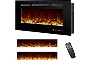 Rodalflame 36 Inches Electric Fireplace Inserts, Recessed and Wall Mounted Fireplace Heater for Indoor Use with Remote Control, 13 Color Flames with Log &Crystal, 9H Timer, 750/1500W