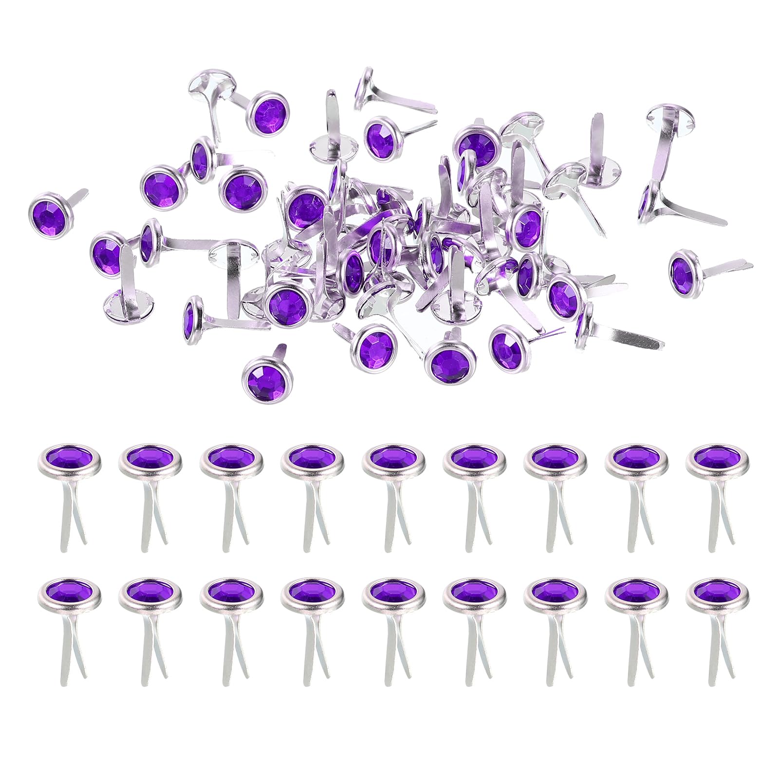 PATIKIL Paper Fasteners, 100 Pcs Mini Metal Rhinestone Round Head Fastener Split Pins for Craft Art Scrapbooking DIY Pins Supplies, Dark Purple 0.5"x0.3"