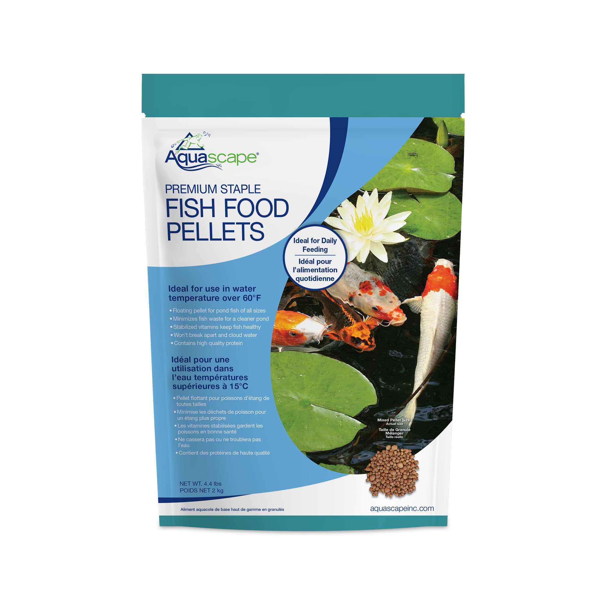 Aquascape Premium Staple Pond and Koi Fish Food, Mixed Pellet Size, 4.4 Pounds, 81052