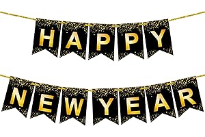 KatchOn, Gold Happy New Year Banner 2026 - Large 10 Feet, Pre - Strung | Happy New Year Backdrop, Nye Backdrop for New Years Decorations 2026 | NYE Decorations 2026, New Years Eve Party Supplies 2026