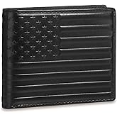 Pefiam Full Grain Leather Wallet for Men, RFID Blocking, Mens Wallet Bifold with 2 ID Windows, Billfold with 13 Card Slots, Leather Gift for Men, American Flag Wallet Black