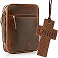 ELIZO Vintage Top Grain Leather Bible Cover | Book and Study Bible Case with Sturdy Zipper and Handle | Handcrafted Church Bag and Religious Gift for Men and Women