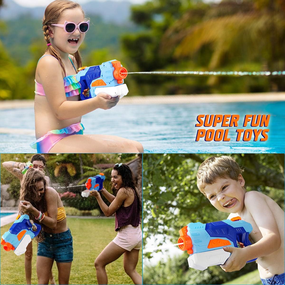 D-FantiX Water Guns 2 Pack, Super Water Blaster Soaker Squirt Guns 550CC Long Range Summer Swimming Pool Beach Party Favors Water Outdoor Toy for Kids Adults Boy Girl: Toys & Games