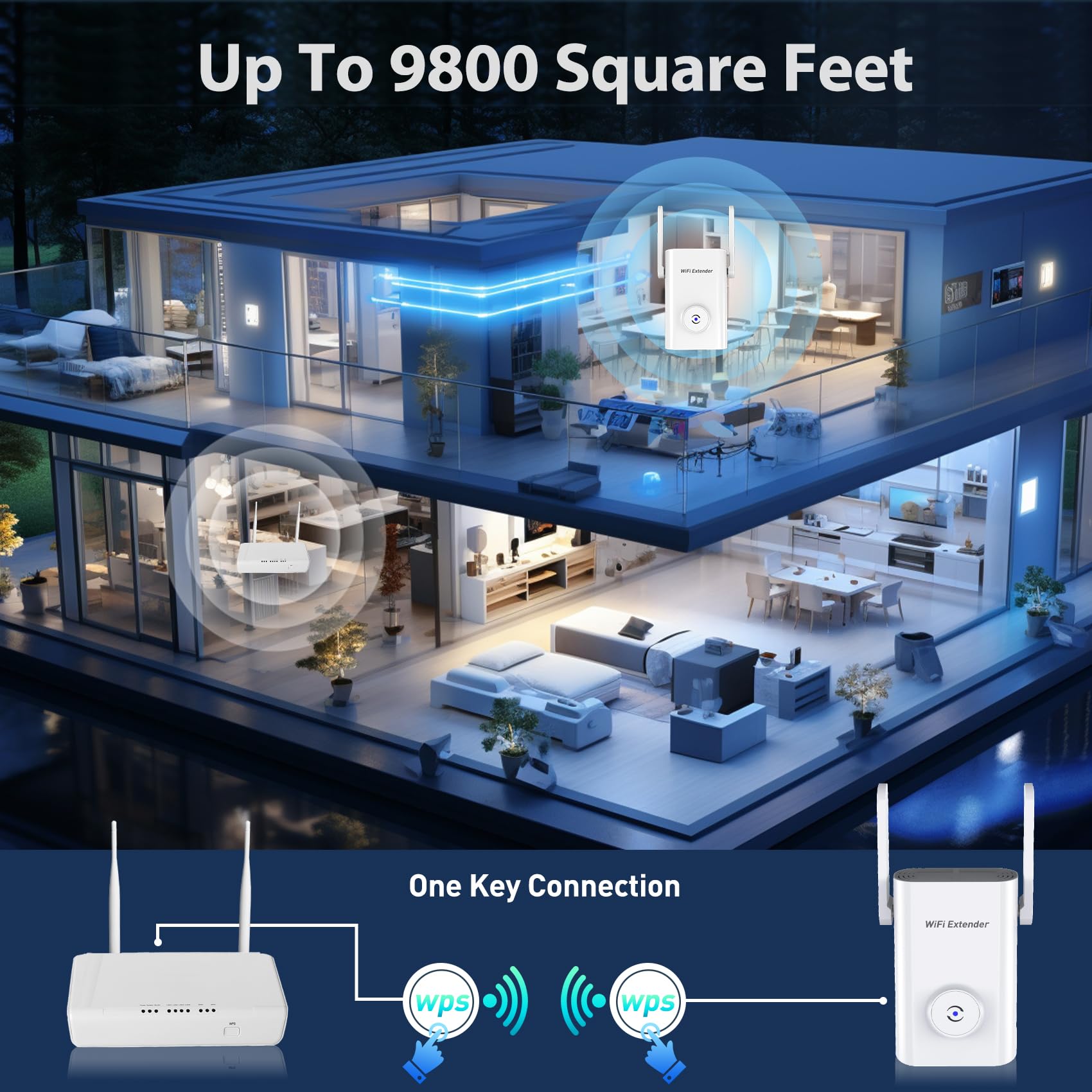 2024 WiFi Extender, 2.4G/5G WiFi Extenders Signal Booster for Home Covers Up to 9800 Sq. Ft and 40 Devices, 4.5X Faster Dual Band WiFi Booster and Signal Amplifier