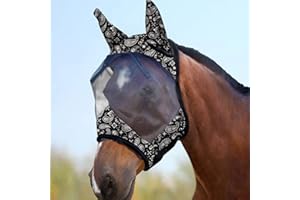 Harrison Howard LumiVista Horse Fly Mask Standard with Ears UV Protection for Horse Paisley Wave L Full Size