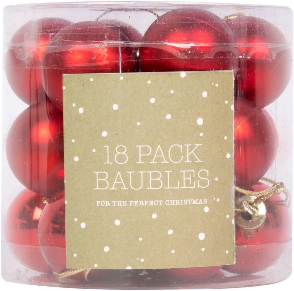 MeryC Red Christmas Baubles Tree Decorations Ornaments Set | Xmas Ornaments Balls Hanging Tree Decorations | Multiple Sizes and Colors Available | Red - 18 Pack - 3cm / 1.18inch