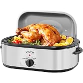 VEVOR Roaster Oven, 20QT Electric Roasting Pan, 150-450℉ Adjustable Temperature Fast-Cooking Turkey Roaster, Turkey Oven with Self-Basting Lid, Defrost &amp; Warm Function for Home, Fits 24lb Turkey
