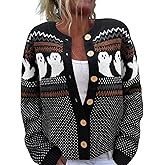 Fall Halloween Cardigans Sweater for Women Funny Holiday Graphic Long Sleeve Knit Button Down Sweatshirt Tops