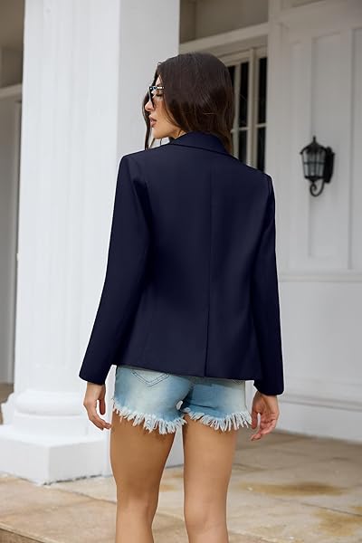 LEI SURE WOMEN’S BUSINESS CASUAL LONG SLEEVE WORK OFFICE OPEN FRONT OFFICE BLAZER TRENDY LIGHTWEIGHT SUIT JACKETS NAVY BLUE LARGE