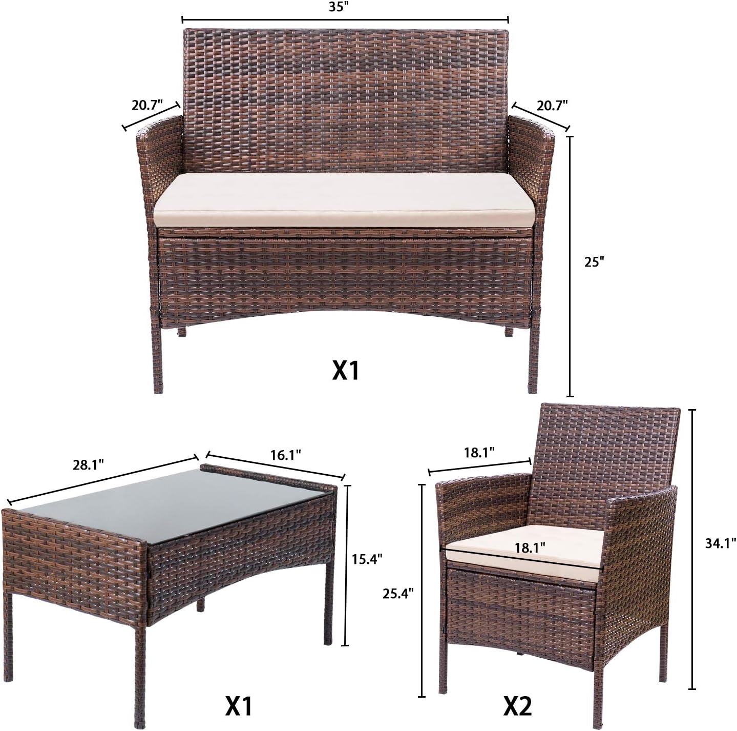 Homall 4 Pieces Outdoor Patio Furniture Sets Rattan Chair Wicker Set, Outdoor Indoor Use Backyard Porch Garden Poolside Balcony Furniture Sets (Brown and Beige) : Garden & Outdoor