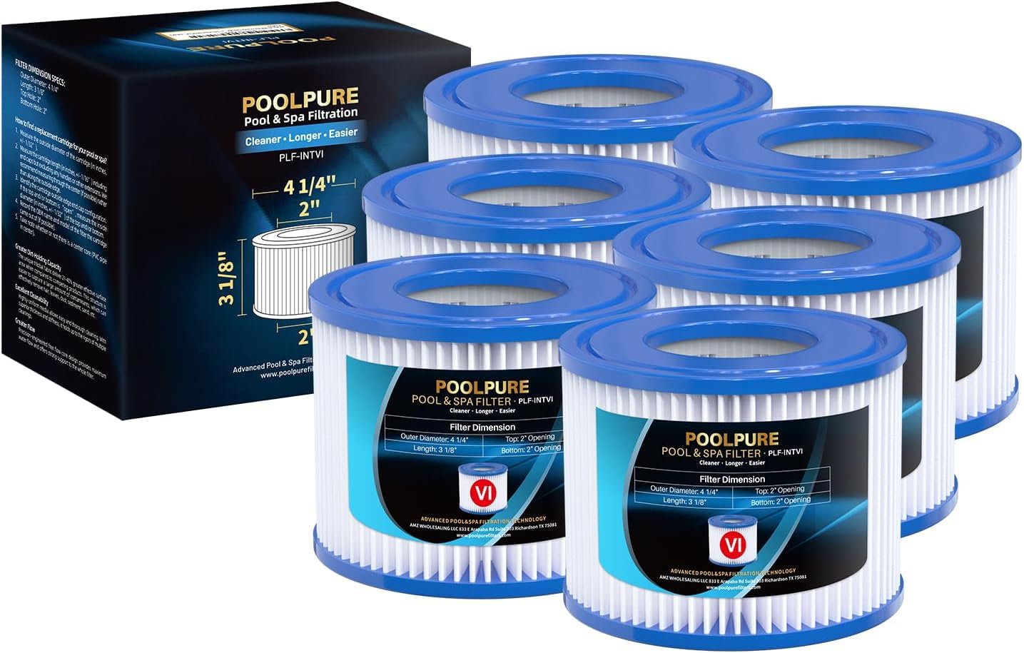POOLPURE Type VI Filter Replacement Bestway, Filter Cartridge for Lay-Z-Spa Miami, Vegas, Palm Springs, Paris, Monaco, Coleman SaluSpa 90352E, Dimensions: 10.5 cm × 7.9 cm (6PC)