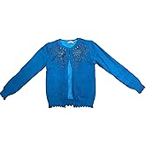Women's Floral Embellished Cardigan Sweater, Blue, Long Sleeve with Beaded Detail
