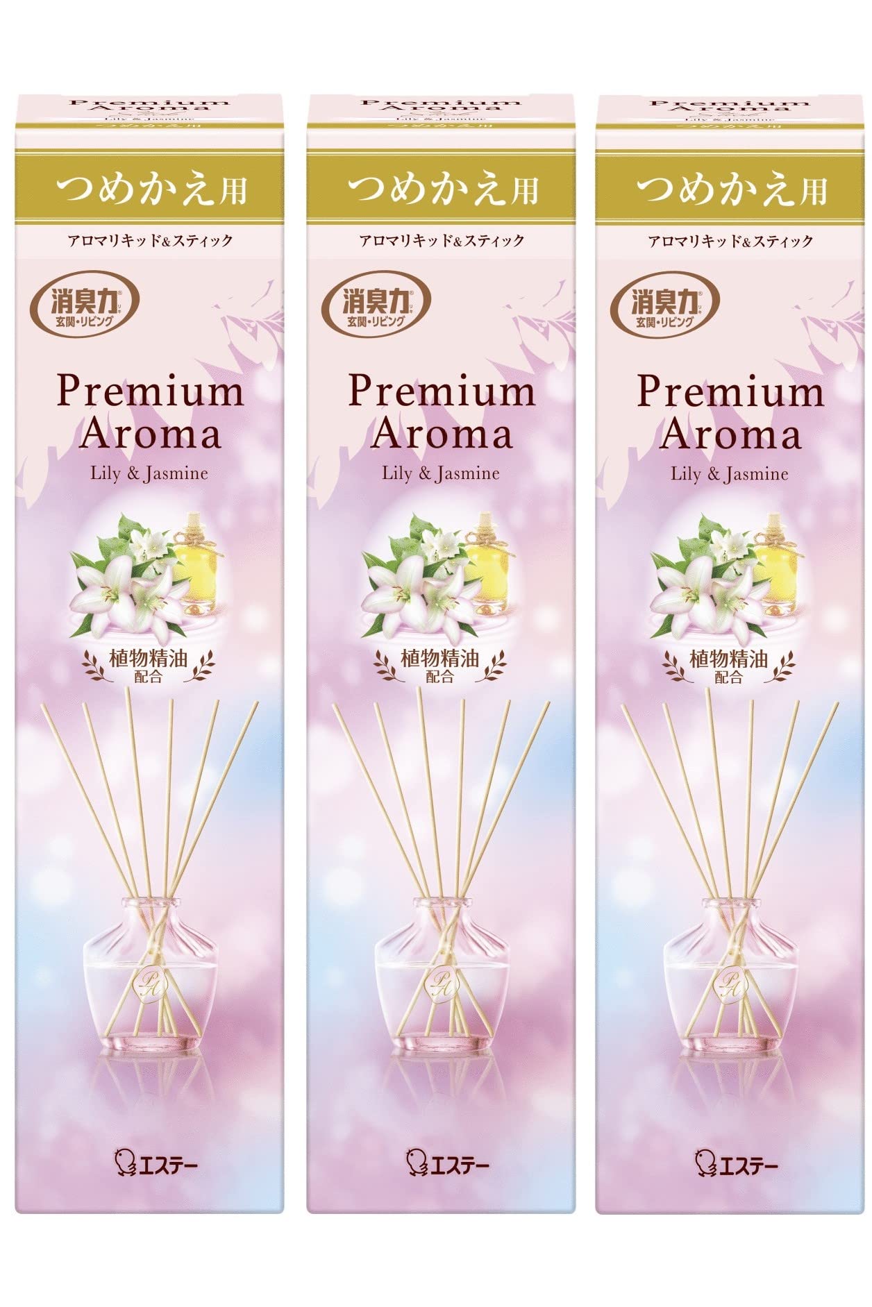 消臭力 プレミアムアロマ [まとめ買い] 部屋用 スティック リリー&ジャスミン つめかえ 65mL×3個 ディフューザー 玄関 リビング ルームフレグランス 消臭 芳香剤商品画像