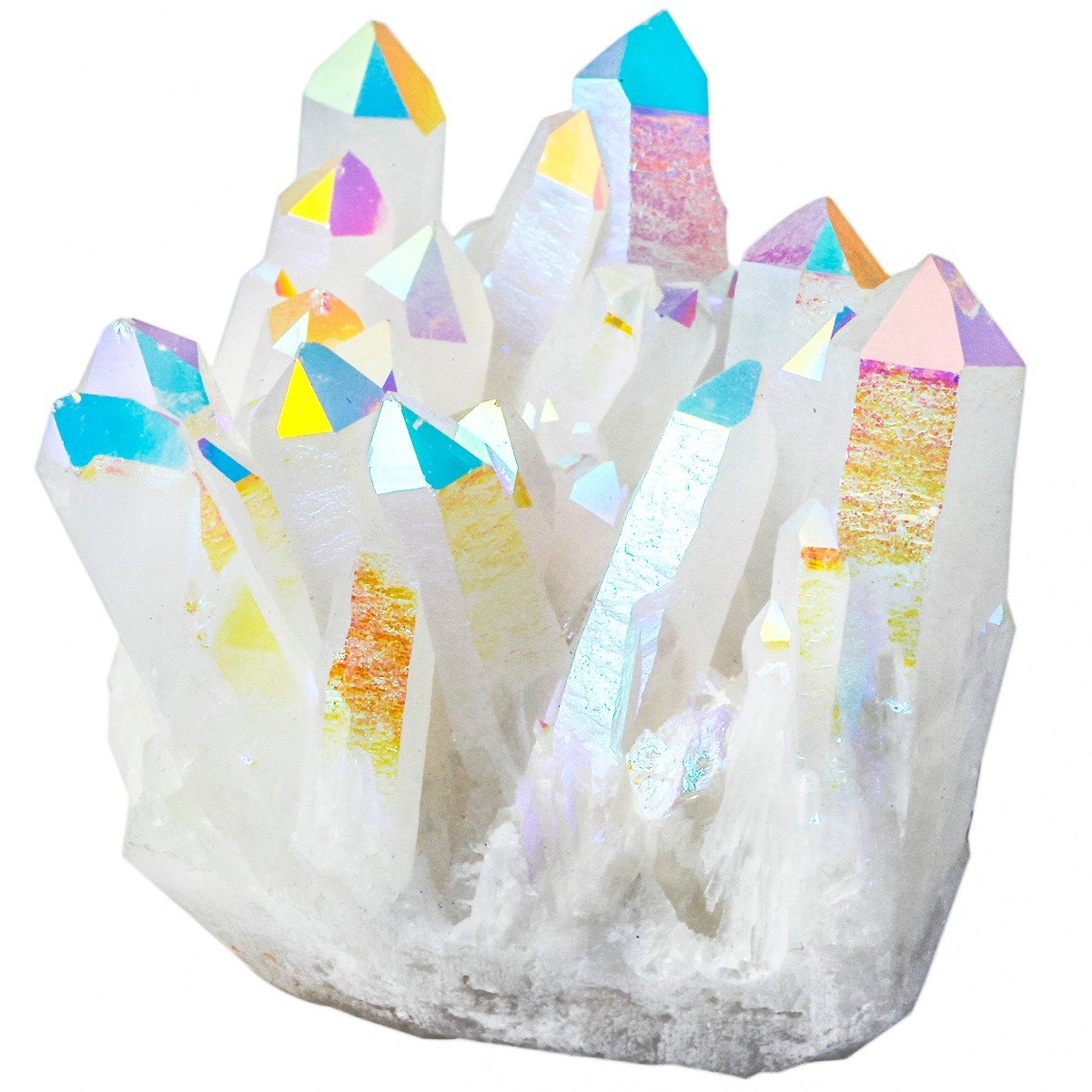 Shanxing Angel Aura Quartz Titanium Coated Quartz Crystal Cluster Stone, Clear Quartz Reiki Healing Crystals and Gemstones Gift for Women Rock Mineral White Rainbow Crystal Ornament Party Room Decor