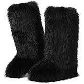 CELNEPHO Fur Boot for Women Comfortable Fuzzy Knee High Boots Round Toe Warm Snow Boots Fashion Winter Boots Y2K