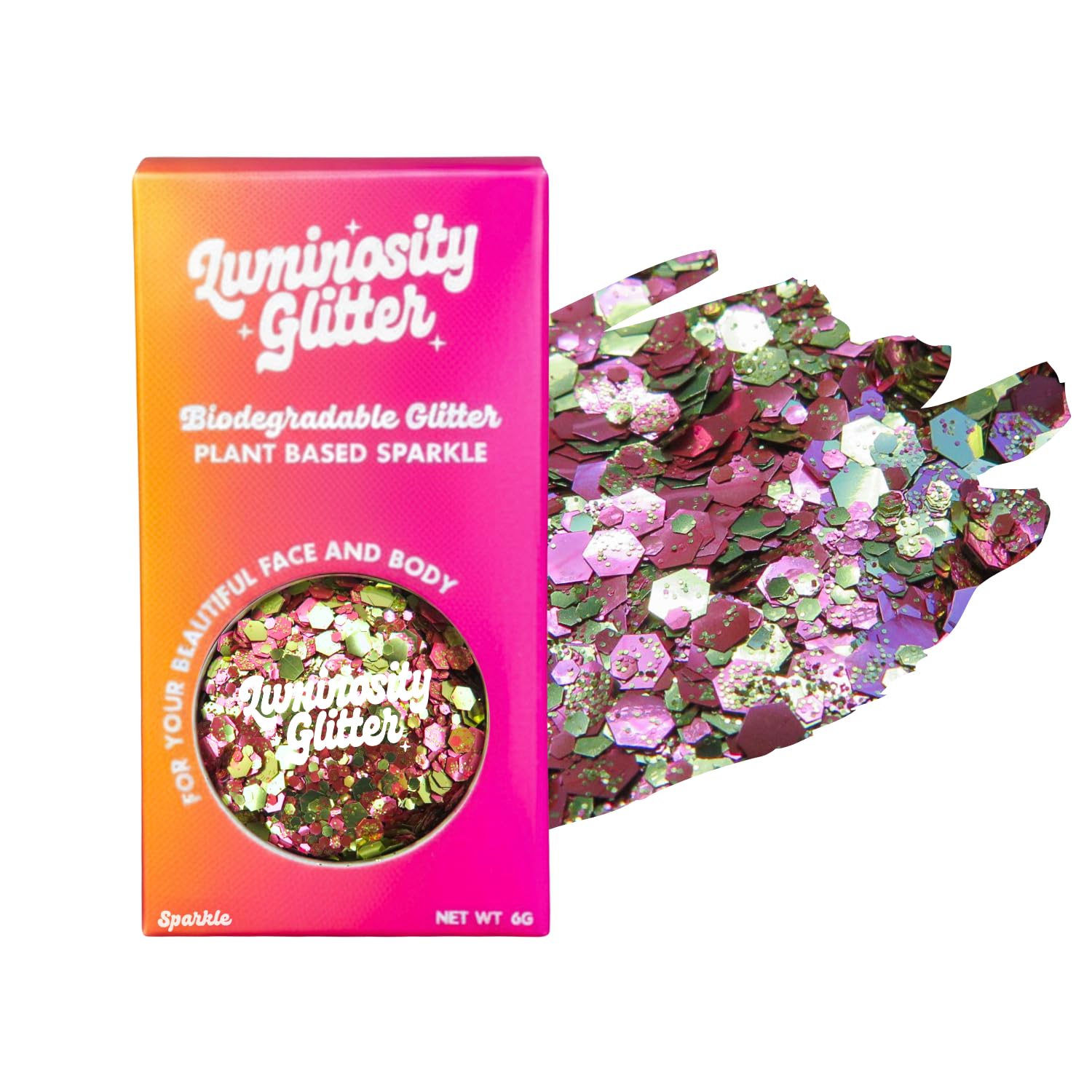 Luminosity Glitter Pink and Gold Cosmetic Glitter Blend, Biodegradable Festival Glitter for Your Face and Body (Champagne)
