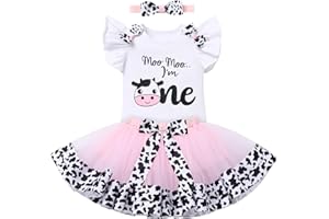 IDOPIP Ladybug Cow Bee 1st Birthday Outfit for Baby Girls Flutter Sleeves Romper Tutu Skirt Headband Bowknot Dress up Costume