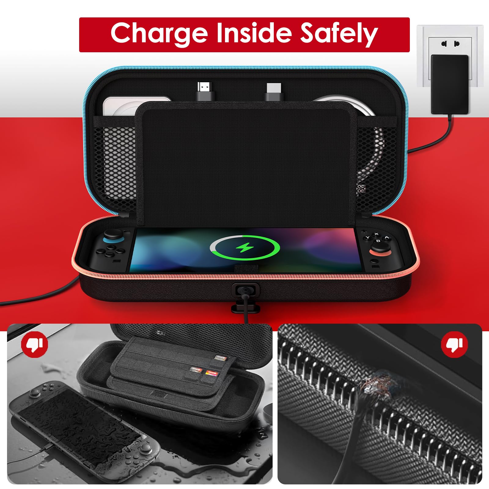 ivoler Charge inside Carrying Case for Nintendo Switch 2 Console 2025, Travel Case with Charging Cable Port, Holds 12 Game Cards Cartridge for Switch 2 Accessories– Black