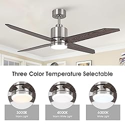 Vaczon 52 Inch Nickel Ceiling Fans with Lights and