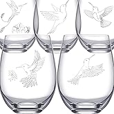 Zubebe 5 Pieces Hummingbird Stemless Wine Glasses 17 oz Hummingbird Cups Laser Engraved Wine Glasses Hummingbird Themed Gifts for Christmas Birthday Retirement Anniversaries Father's Day Mother's Day