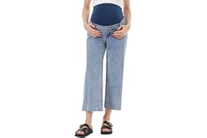 maiamae Maternity Wide-Leg Crop Jeans with Over-Belly Stretch Band, Stretch Recycled Denim for Pregnancy