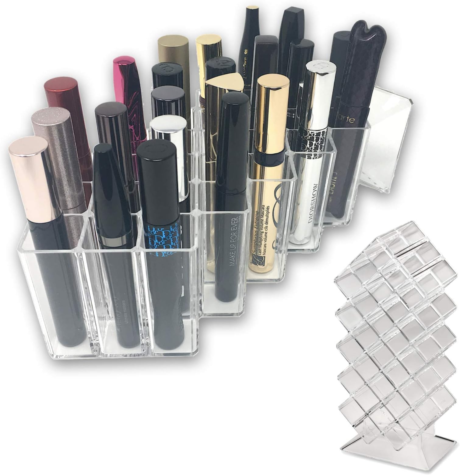 byAlegory Acrylic Mascara Tube Makeup Organizer Stand 28 Space Cosmetic Beauty Vanity Storage w/Deep Slots Refillable Container - Clear