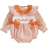 FYBITBO Halloween Baby Girl Outfits Pumpkin Bubble Romper Smocked Long Sleeve Onesie Bodysuit Cute Newborn Infant Clothes