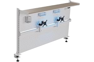 EUREKA ERGONOMIC Desk Pegboard with Dual Monitor Stands, LED Metal Pegboard for Gaming Desk, Privacy Panel with 4 Accessories Modular Hanging, Computer Accessories for Office, 59 x 34 Inch, White