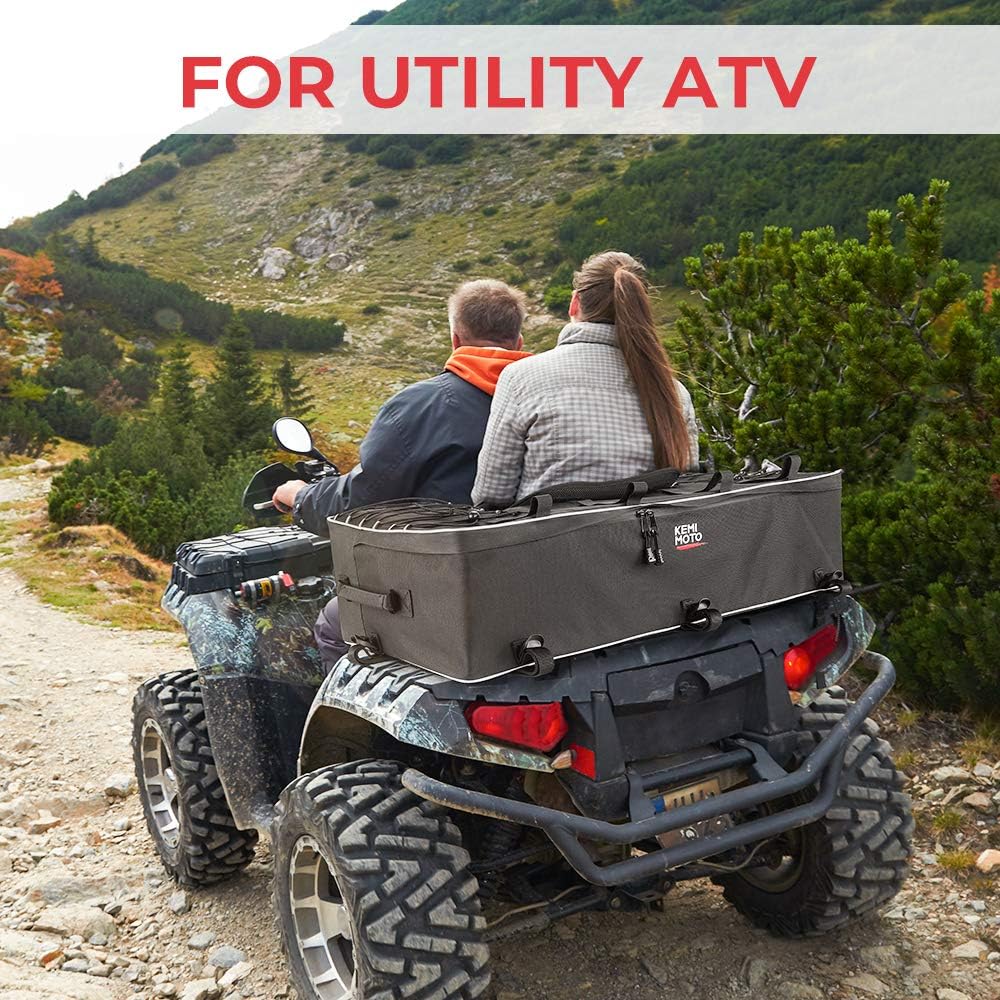 kemimoto Seat Bag for ATV Updated Water-resistant Storage Cargo Rear Gear Seat Bags w/Cushion Water Bottle Holder: Automotive