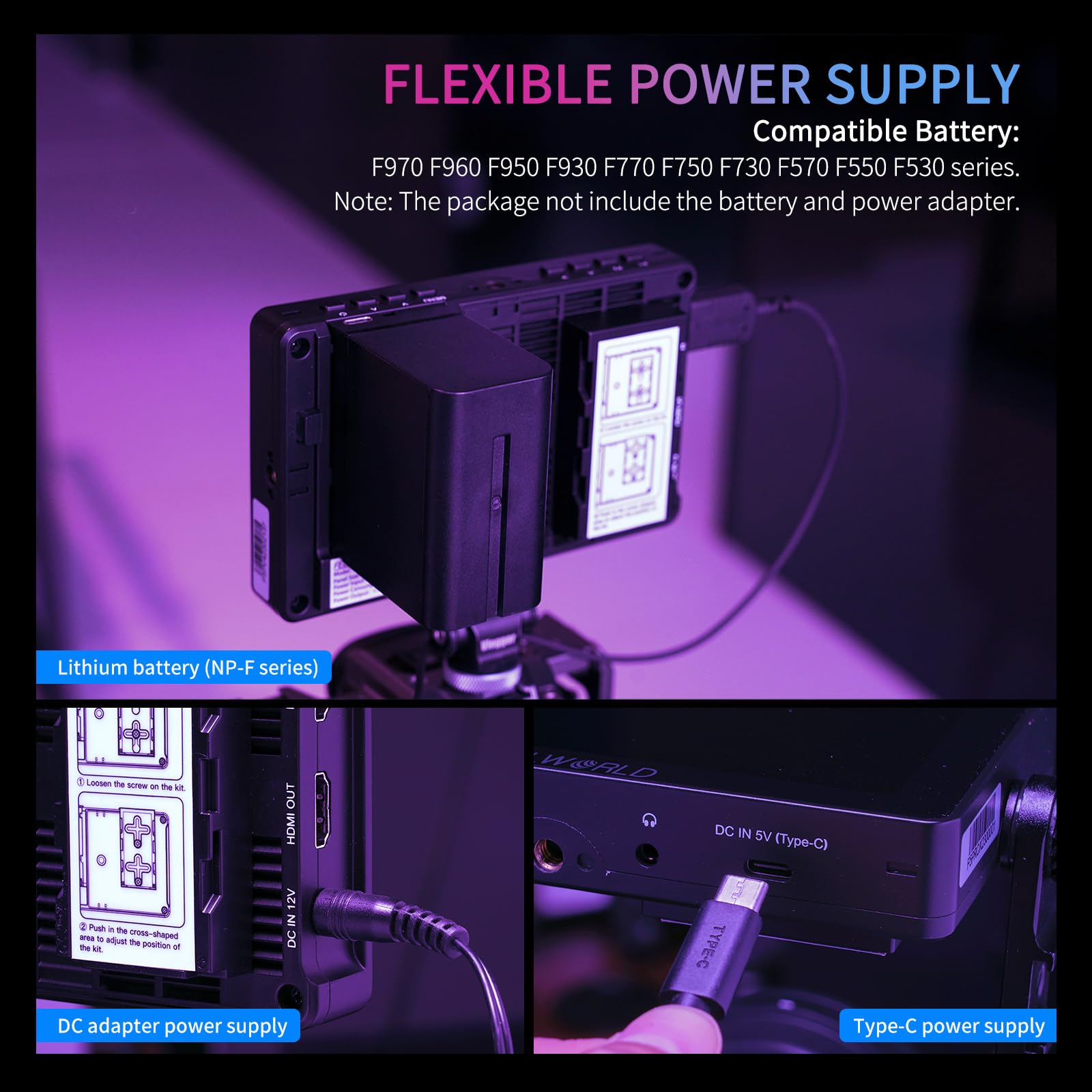 FEELWORLD F5 Pro V4 6 Inch Touch Screen DSLR Camera Field Monitor with 3D LUT F970 External Kit Install for Power Wireless Transmission IPS FHD1920x1080 4K HDMI Input Output 5V Type-c Input Tilt Arm