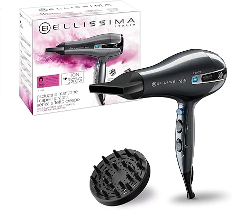 Imetec Bellissima K5 2200 Asciugacapelli 2200 W Asciugatura Veloce E Delicata Tecnologia A Ioni Per Idratare E Ridurre L Effetto Crespo 8 Combinazioni Aria Temperatura Con Diffusore Amazon It Salute E Cura Della Persona