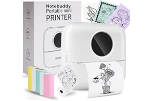 BRONA Notebuddy Mini Portable Printer, Bluetooth Smart Pocket Inkless Thermal Printer with 5 Roll Papers for Journal/DIY Scrapbook/Travel/Notes/Lists/Label/Memo, Receipt Printer for iOS&Android