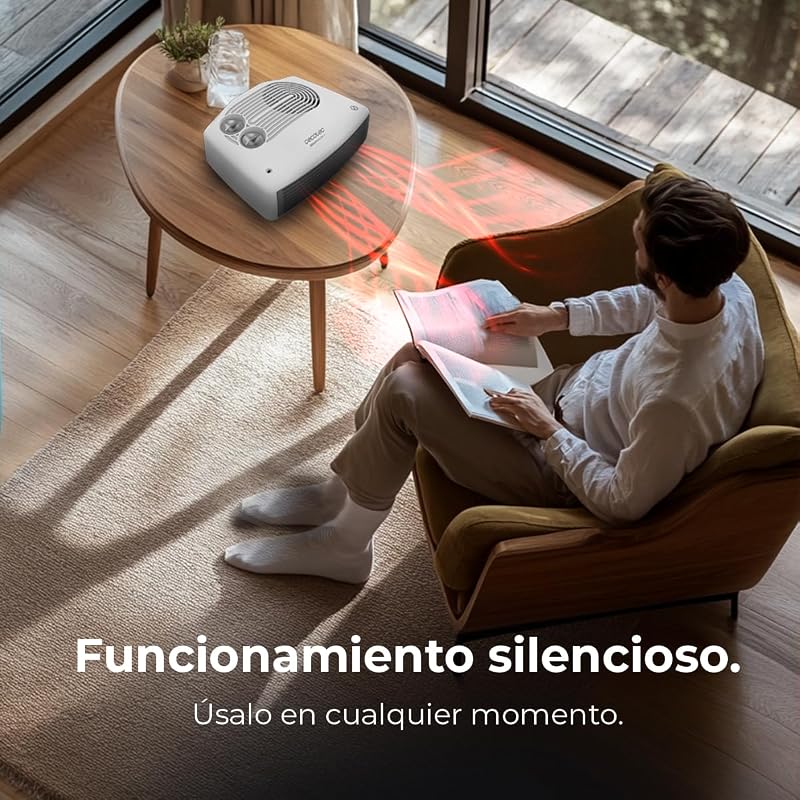 Calefactor Eléctrico Bajo Consumo ReadyWarm 3000 Horizon White. Termoventilador, 3000W, 2 Niveles de Potencia, Termostato Ajustable, Uso Fácil e Intuitivo, Sistema Autoapagado, 28 m²