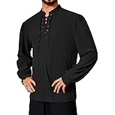 Runcati Mens Medieval Pirate Shirt Viking Renaissance Lace Up Long Sleeve Gothic Halloween Victorian Costume Tops