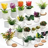 Dollhouse Plants and Flowers, 24Pcs, Miniature Bonsai Plants, Mini Potted Plants, Models Tiny Fake Greenery Omaments for Doll
