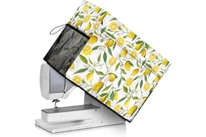 Annejudy Floral Lemon Sewing Machine Dust Cover with Rope and Side Pockets, Durable Protective Sewing Machine Cover Dust Cover Compatible with Most Standard Singer and Brother Sewing Machine