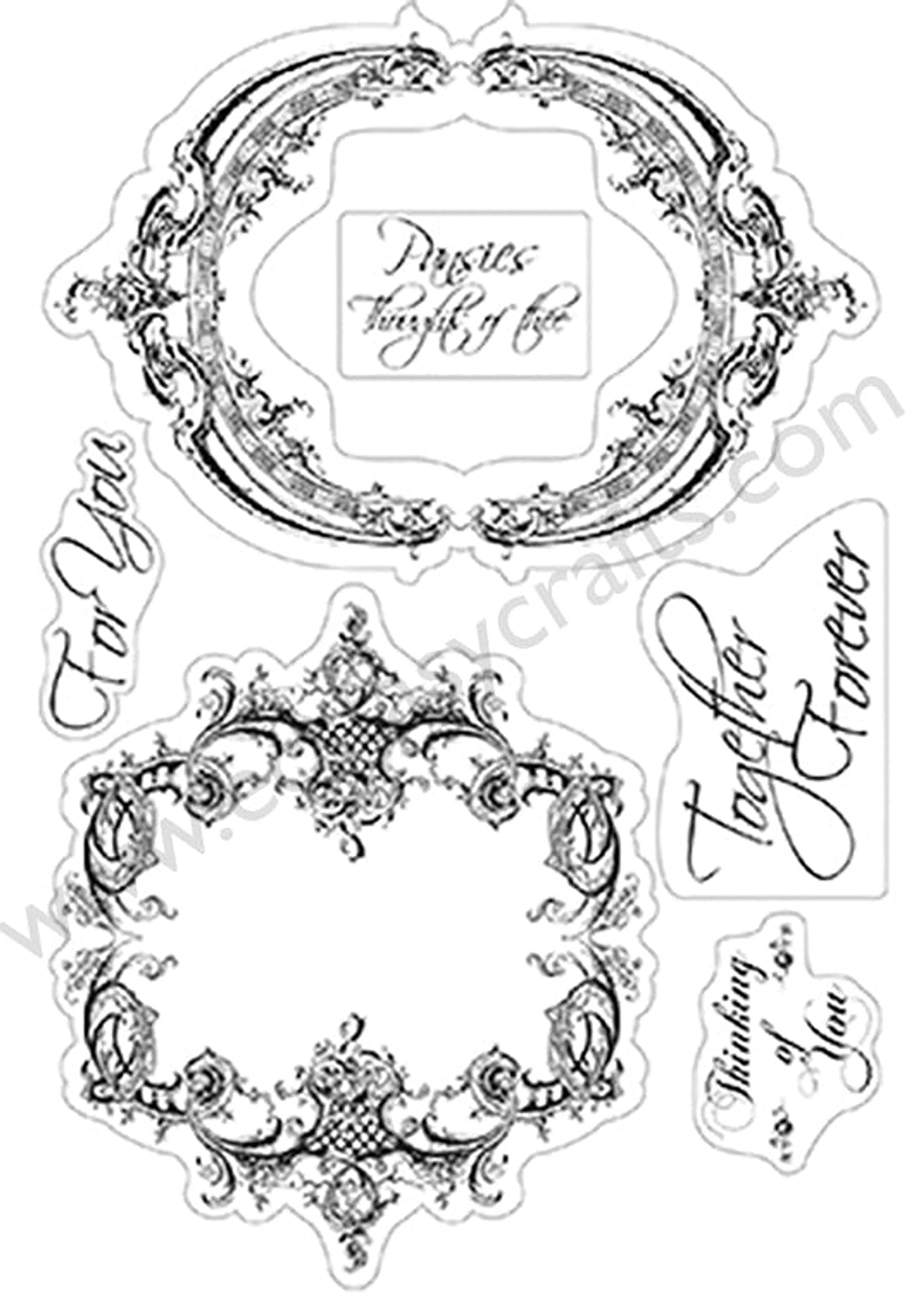 Couture Creations Hearts Ease Frames and Sentiments Clear Stamp Set, Transparent