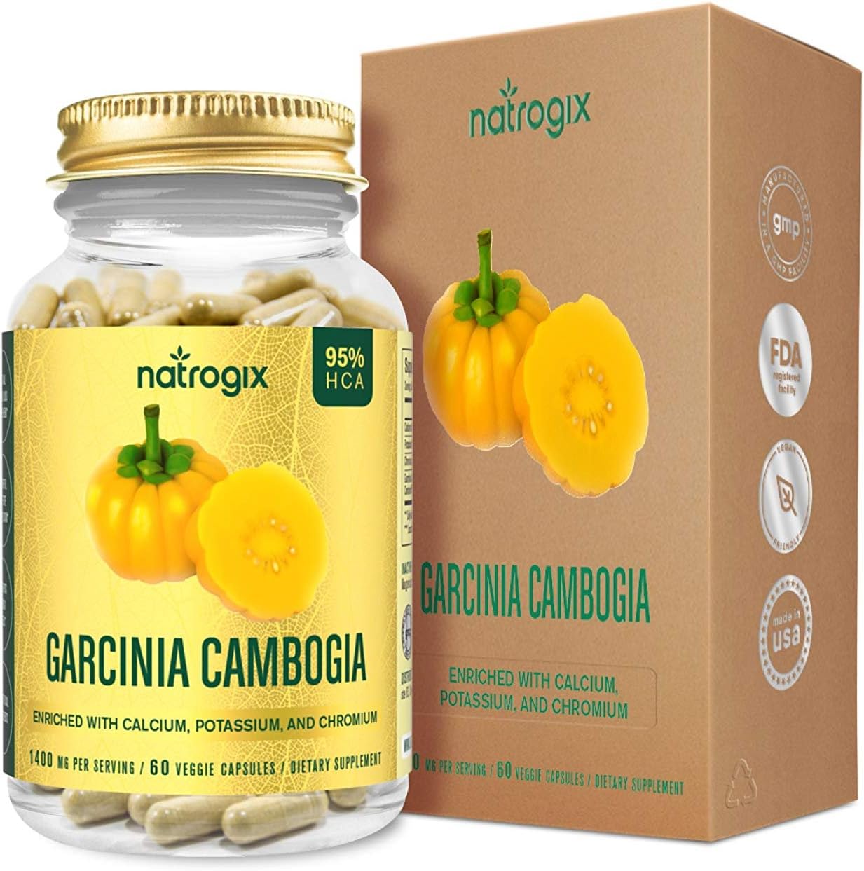 Garcinia Cambogia, Natrogix 95% HCA Garcinia Cambogia Complex Extract, Natural Appetite Suppressant, Weight Loss Supplement Formula - Free E-Book - 100% Money Back Guarantee - 60 VCaps