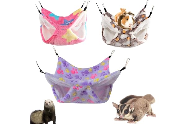 Lqucwepp 3PCS Rat Hammocks for Cage,2 Layer Pet Hammock Small Animal Pet Hammock,Plush Sugar Glider Cage Soft Hamster Bed, Pl