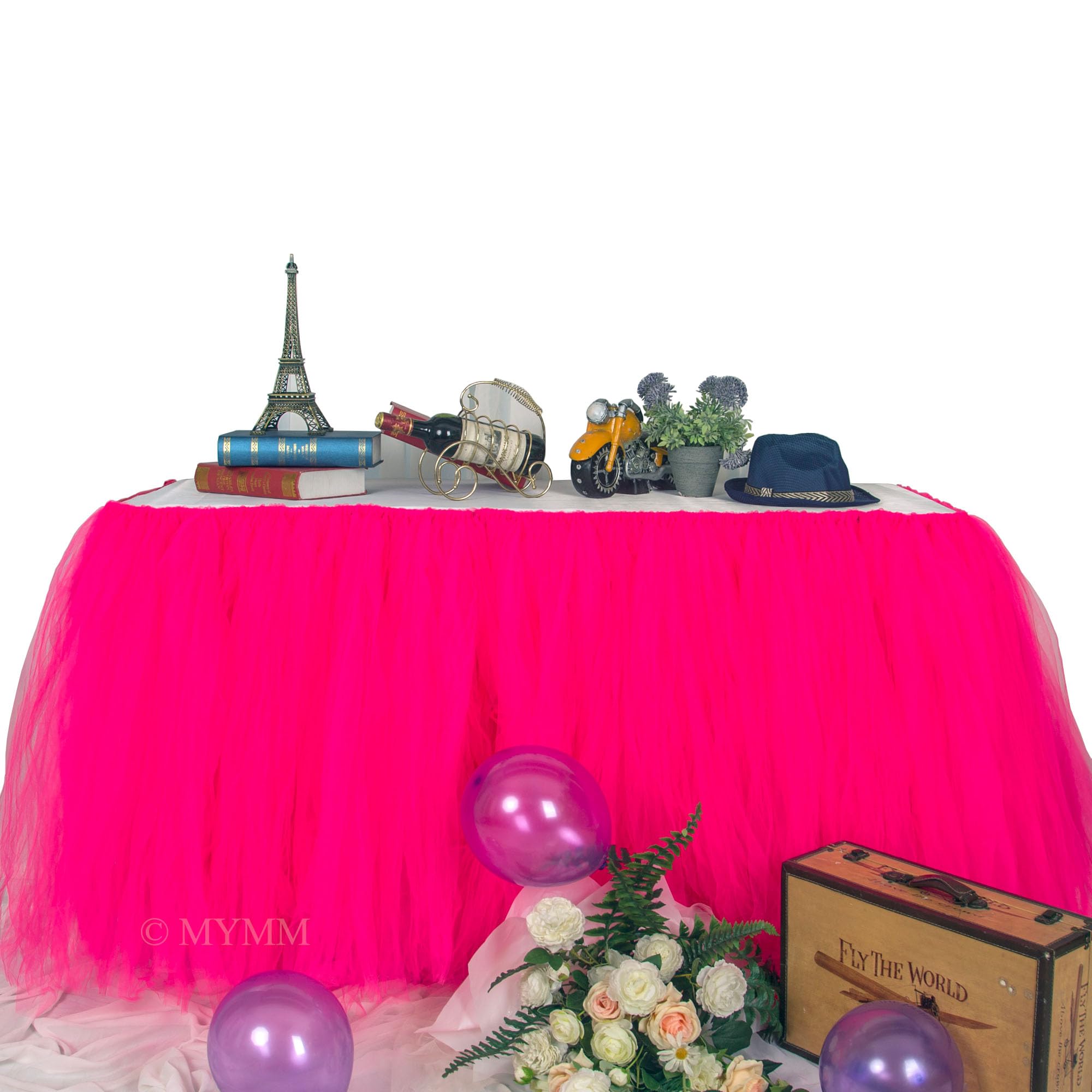 MYMM 3ft / 91cm Red Table Skirt, Romantic Tulle desk gauze, Table Decoration, Snowflake Wonderland Tutu Table Cloth, for Baby Shower, Wedding, Birthday, Party, Bar, Prom, Valentine's Day Christmas