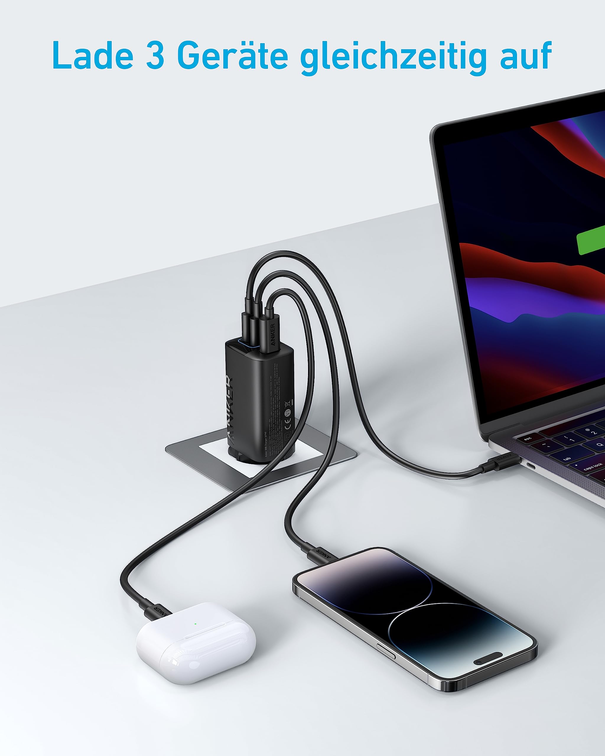 Anker USB C Ladegerät 67W, Anker 335 Hochleistungs-Netzteil mit PIQ 3.0, 3-Port Schnellladegerät, iPad ladegerät, PD Charger für iPhone 17/16/15 Series, MacBook Pro, iPad, Galaxy, Pixel und mehr 3
