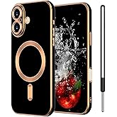 SouLips iPhone 17 Case Magnetic, Phone Case iPhone 17 Compatible with MagSafe, Slim Thin Luxury Gold Plating Shockproof Protective Soft Rubber Bumper Cover for iPhone 17 6.3" 2025, Black
