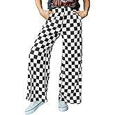 IWOLLENCE Women's Casual Loose Checkered Wide Leg Pants High Waist Straight Lounge Y2K Gingham Trousers