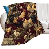 Rooster Blanket, Rustic Chicken Throw Blanket, Rooster Gifts, Farmhouse Blankets, Chickens Stuff Fleece Flannel Plush for Women Men Boys Girls Adults Soft Bedding for Sofa Bed Home 40"X50"