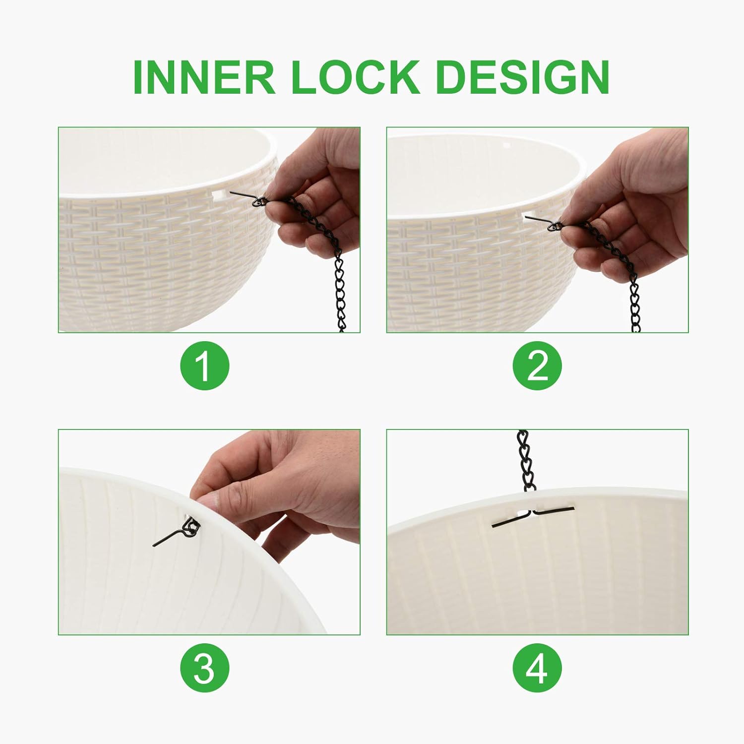 GROWNEER 2 Packs 10.2 and 8.8 Inches Hanging Basket Planters with 6 Pcs Hooks, Drainer and Chain, Plastic Self Watering Hanging Planter Hanging Pots for Indoor Outdoor Plants Flowers (White): Garden & Outdoor