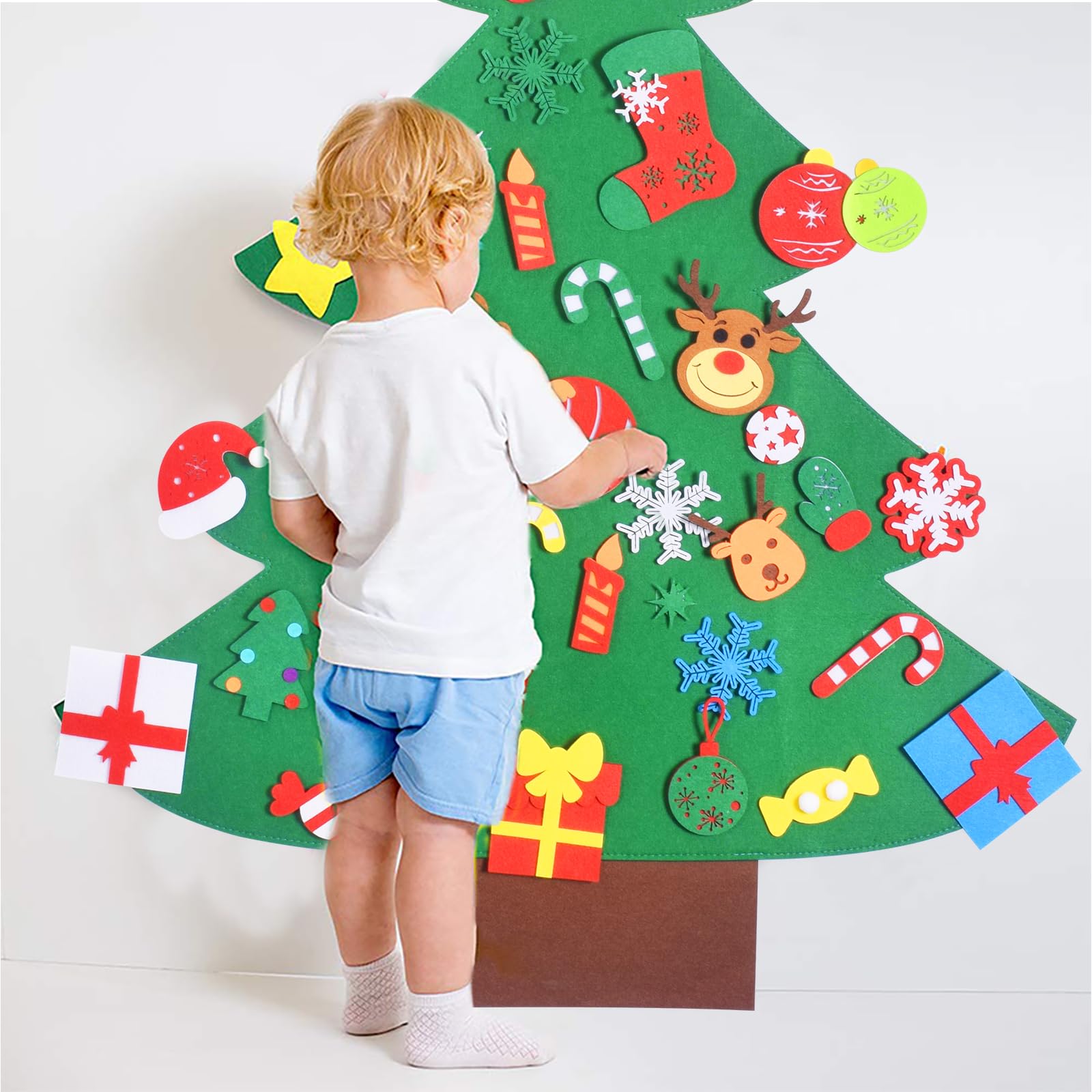 Max Fun DIY Felt Christmas Tree Set Plus Tic-Tac-Toe Games for Kids Toddlers Wall Hanging Ornaments Decorations Felt Craft Kits for Xmas Party Favors