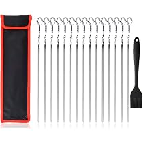 20 Brochettes Plates En Inox Réutilisables - 40 Cm De Long - Avec Sac De Rangement - Pour Barbecue Et Rôtissoire