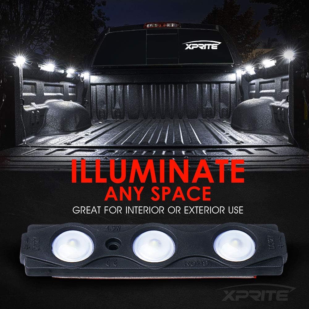 Xprite White Truck Pickup Bed Light Kit, 24 Led Cargo Rock Lighting Kits w/Switch for Van Off-Road Under Car, Side Marker, Foot Wells, Rail Lights - 8 PCS: Automotive