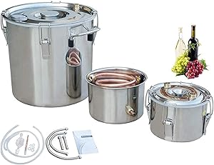 ECO-WORTHY 8 Gal 30 Liters 3 Pots Home Distiller Moonshine Alcohol Boiler Copper Home Brewing Kit with Thumper Keg Stainless Steel (30L Distiller 3 Pots)