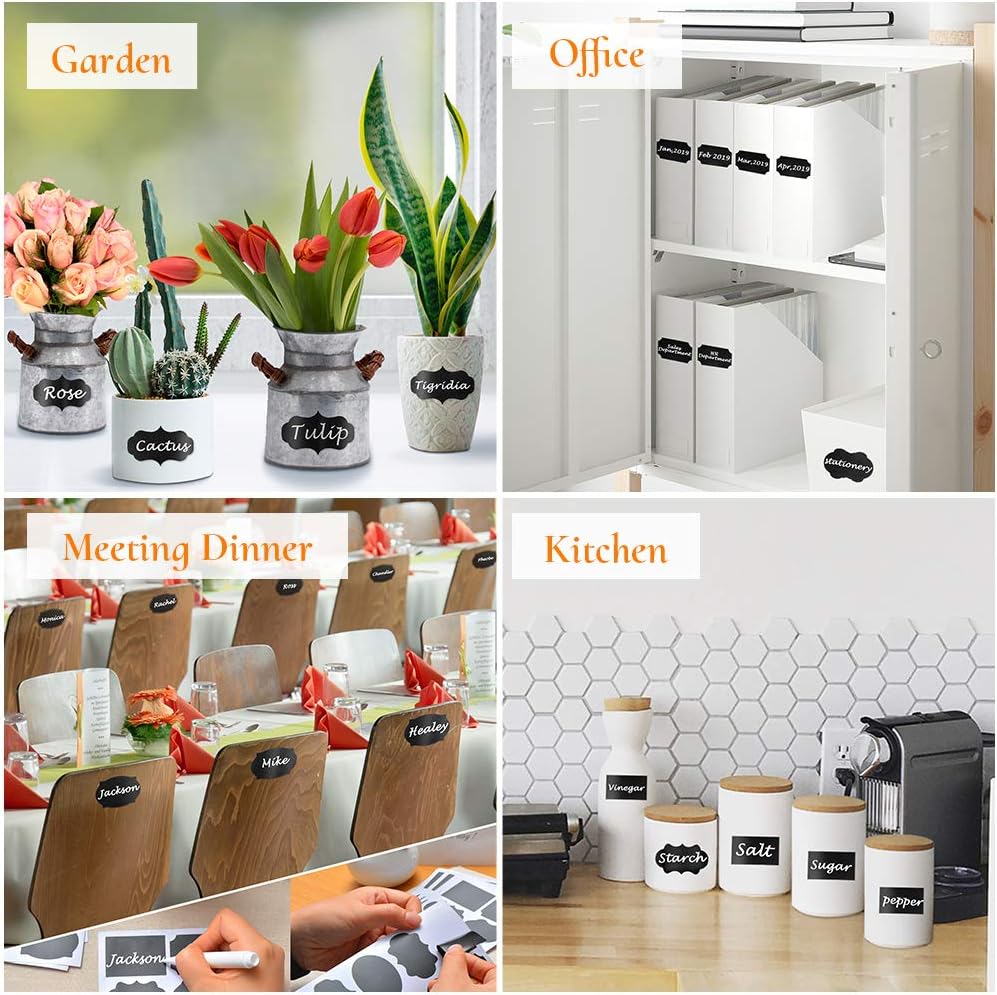 Waterproof Chalkboard Labels Stickers 128 Pack, Erasable & Removable Stickers with 2 Chalk Liquid Markers, Reusable Personalized Stickers for Storage Bins Mason Jars, Party, Bottle, Pantry, Office, Food : Office Products